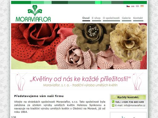 webová prezentace společnosti moraviaflor zabývající se výrobou květin z přírodních materiálů.