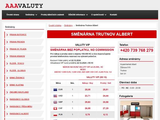 směnárna trutnov albert a firma euroexchange s.r.o. se zabývá směnárenskou činností a nabízí online kurzy včetně vip kurzovního lístku.
