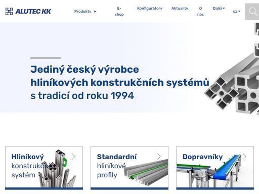 jsme alutec kk - jediný český výrobce hliníkových konstrukčních systémů s tradicí od roku 1994. dopravníky, modulární pracovní stoly, oplocení, krytování, hobby výrobky, specializovaný velkoobchod s hliníkovými profily a příslušenstvím, poptávkový e-shop a obchodní zastoupení v dalších zemích. 