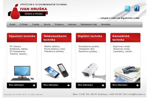 sedlčanská firma ivan hruška se zabývá prodejem a servisem výpočetní a telekomunikační techniky.