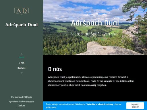 adršpach dual je společnost, která se specializuje na realitní činnost a zhodnocování vlastních nemovitostí. naše firma vznikla v roce 2022 s cílem efektivně využít a zhodnotit náš nemovitý majetek.