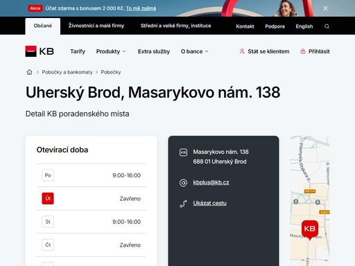 seznam a vyhledávání poboček a bankomatů komerční banky.