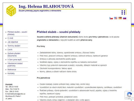 ing. helena blahoutová - přehled služeb - soudní překlady