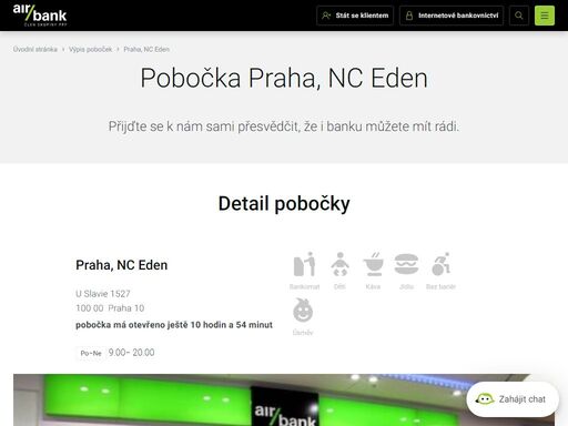 na pobočce se nachází zvenku vkladomat dostupný dle otevírací doby oc. pobočku najdete v nákupním