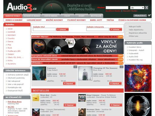audio3.cz - váš hudební svět. nejlevnější hudební a filmový obchod na internetu! akční ceny pro vás. v prodeji 800 000 titulů.