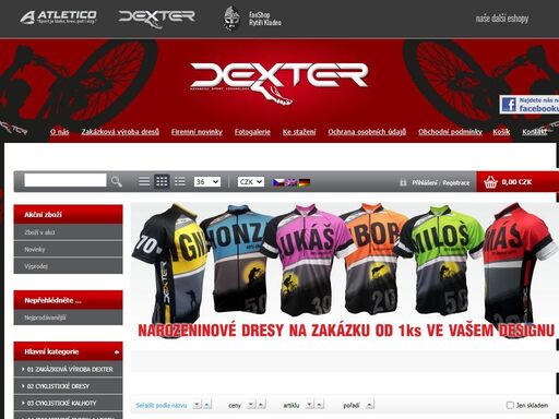 cyklo oblečení značky dexter - cyklistické dresy, kalhoty a doplňky pro rekreační i závodní cyklisty, výroba dresů a potisk na zakázku.