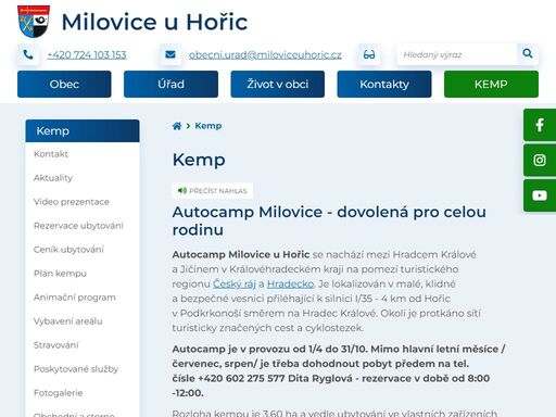 oficiální stránky obce milovice u hořic