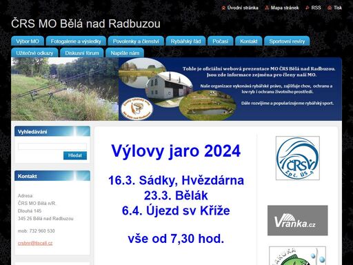 stránky místní organizace českého rybářského svazu bělá nad radbuzou