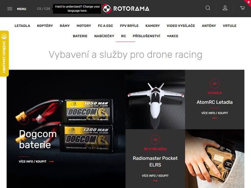rotorama - závodní fpv drony, kvadrokoptéry a miniquad komponenty.