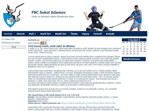 oficiální webové stránky florbalvého klubu fbc sokol adamov