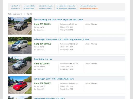 prodej osobních a užitkových automobilů.