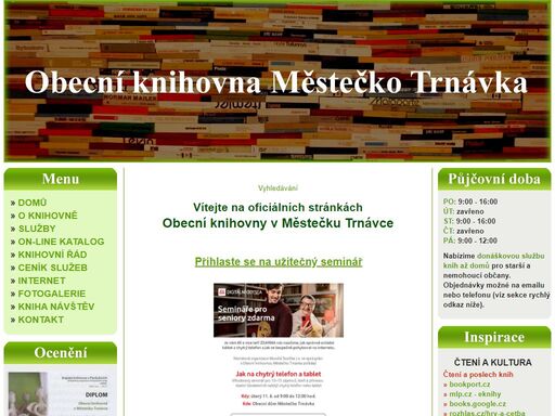 oficiální webové stránky obecní knihovny v městečku trnávce