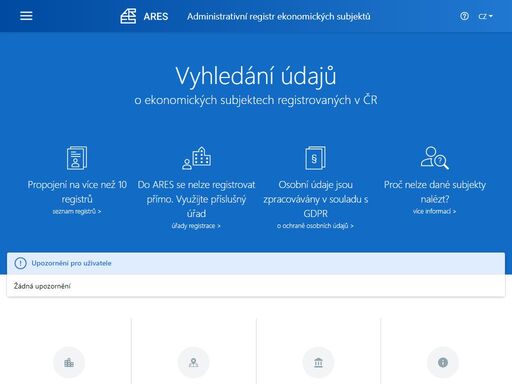 administrativní registr ekonomických subjektů je informační systém, který umožňuje vyhledávání nad ekonomickými subjekty registrovanými v české republice. zprostředkovává zobrazení údajů vedených v jednotlivých registrech státní správy, ze kterých čerpá data (tzv. zdrojové registry).