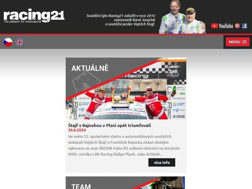 racing 21 rally team čr: webový portál projektu racing 21 soutěžního jezdce v rallye vojtěcha štajfa. mistrovství republiky, škoda fabia r5, klokočka škoda racing 21 team