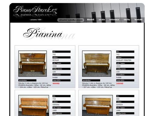 pianostarek - prodej, pronájem, výkup - pianina a klavíry