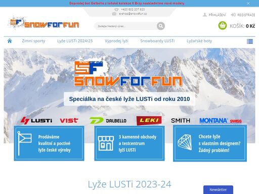 největší specializovaná prodejna, showroom a testcentrum lyží lusti v praze. profesionální servis lyží a snowboardů na strojích montana. prodej sportovního zboží zn. dalbello, leki, kilpi, head, vist, smith.