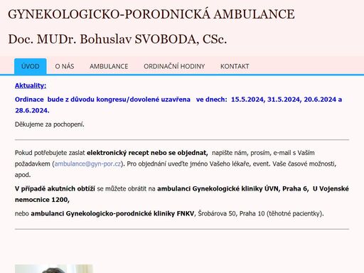 gynekologicko - porodnická ambulance doc.mudr.bohuslav svoboda, csc.