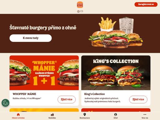 prozkoumej naše chutné menu v burger king! využij akce, zkontroluj si nejnovější kupony, objednej online a užij si pohodlné dodání svých oblíbených jídel až ke dveřím.