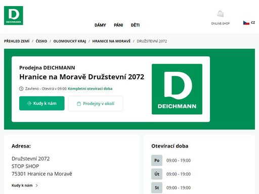 váš prodejnu deichmann družstevní 2072 ve hranice na moravě ? otevřít pracovní dobu a ? telefonní číslo ? zobrazit nyní.