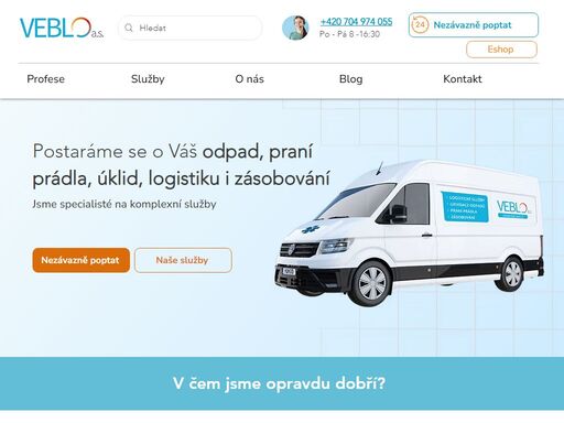 komplexní provozní služby: odpad, prádlo, úklid, zásobování a logistika pro zdravotnictví, gastroprovozy, salony a barbershopy | veblo
