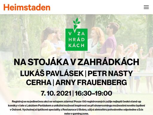 registruj se na jedinečnou akci se vstupem zdarma! pouze 150 registrovaných zažije nejlepší české stand-up komiky v čele s lukášem pavláskem!