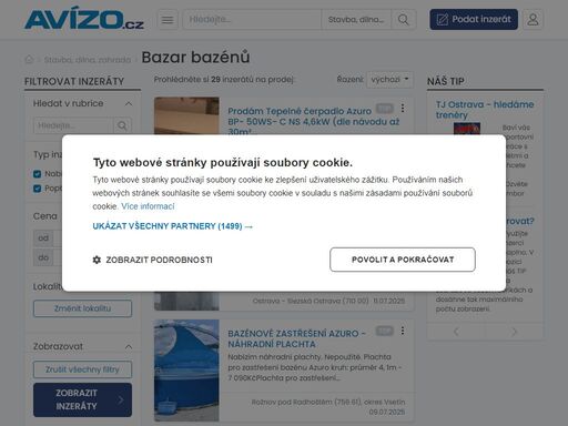 online bazar avízo.cz nabízí mnoho aktuálních inzerátů na prodej bazénů a příslušenství. vyberte si z naší nabídky.