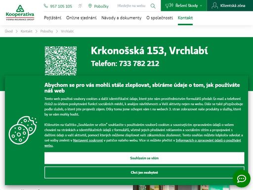 pojišťovna kooperativa - vrchlabí, krkonošská 153, tel.: 733 782 212, e-mail: jgrohova@koop.cz, jitka grohová - odpovědný vedoucí