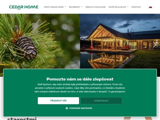 cedar home. výroba a stavba moderních i klasických roubenek. dřevostavba roku v čr 3. rokem v řadě! nejmodernější technologie a kvalita prověřená 500 stavbami. objevte kouzlo cedrového dřeva i vy a navštivte náš vzorový dům.
