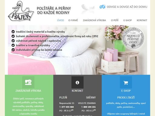 čištění peří a zakázková výroba - polštáře, péřové deky, peřiny, zavinovačky, spacáky, ložní prádlo. čistírna peří - služby, prodej vlastních produktů z peří.