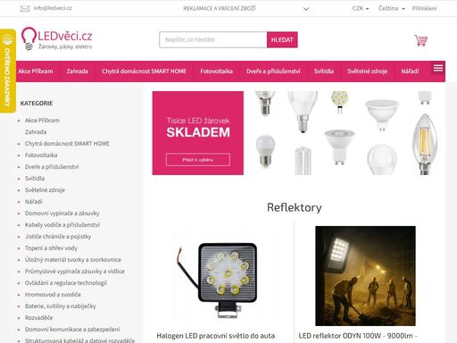 led pásky, žárovky, reflektory, baterie, nářadí a příslušenství. 