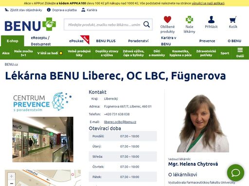 ?lékárna v oc delta má otevřeno každý všední den od 7:30 do 18:00 a v sobotu od 8:00 do 12:30. lékárna je zároveň výdejním místem e-shopu.?