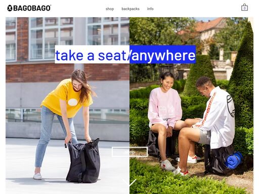 bagobago introduces a new collection of its patented sitting backpacks combining contemporary fashion with the signature built-in chair.