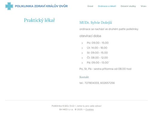 poliklinika králův dvůr - ordinace a lékaři