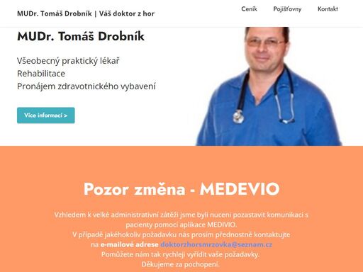 mudr. tomáš drobník - všeobecný praktický lékař, rehabilitace, pronájem zdravotnického vybavení