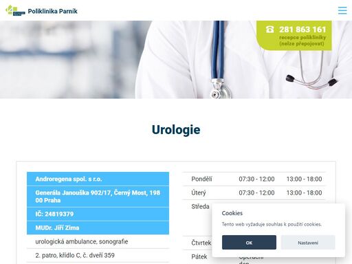 urologie - <b>mudr. jiří zima</b> vám nabízí služby v pokliklinice parník - praha 9, černý most.