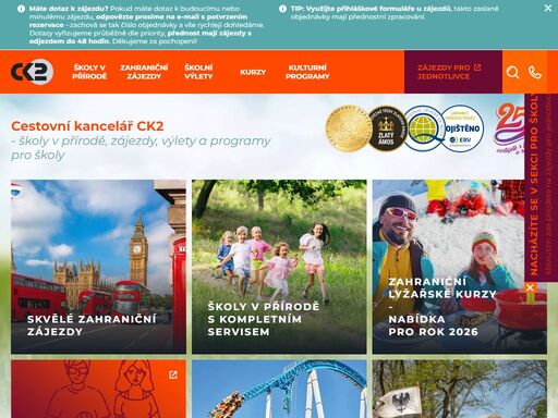 nabízíme výlety a zájezdy pro školy, školy v přírodě - cestovní kancelář ck2.