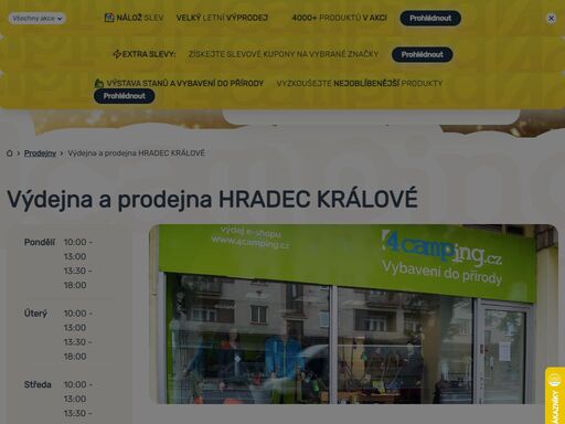 pořiďte na pobočce v hradci vybrané outdoorové a kempingové vybavení nebo vyzvedněte svou objednávku z e-shopu 4camping! info o prodejně zde ?