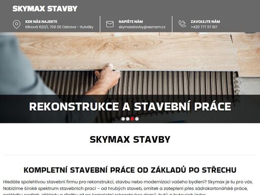 kompletní stavební práce od základů po střechu hledáte spolehlivou stavební firmu pro rekonstrukci, stavbu nebo modernizaci vašeho bydlení? skymax je tu pro vás. nabízíme široké spektrum stavebních prací – od hrubých staveb, omítek a…