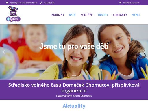 stránky střediska volného času domeček chomutov, příspěvkové organizace města chomutov.