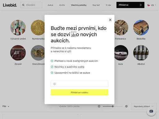 vám umožňuje dražit z pohodlí vašeho domova. můžete vkládat limity a sledovat živý přenos ze sálu v průběhu aukce