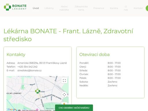 věrnostní systém, odborné poradenství, léky na recept a erecept, prodej homeopatik, kosmetiky, veterinárních přípravků a zdravotnických potřeb.