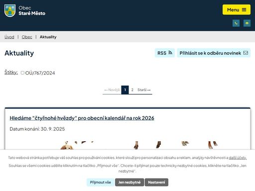 obec staré město se nachází na soutoku řek ostravice a morávky v okrese frýdek-místek v moravskoslezském kraji. žije zde přibližně 1 500 obyvatel. 