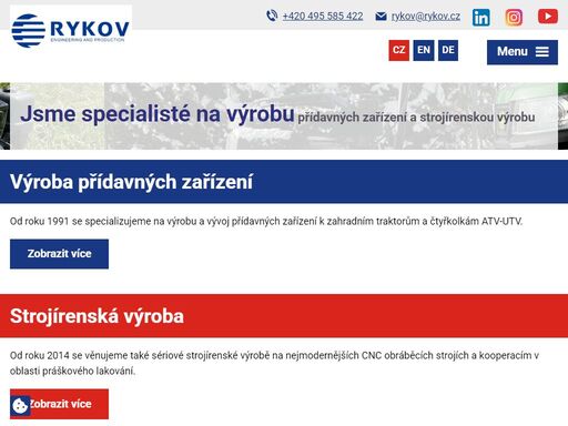 rykov - výroba přídavných zařízení k atv-utv, strojírenská výroba, producer of accessories for lawn and garden tractor and atv, prášková lakovna, cnc laser, cnc plazma, cnc soustruh, cnc ohraňovací lis, přídavná zařízení
