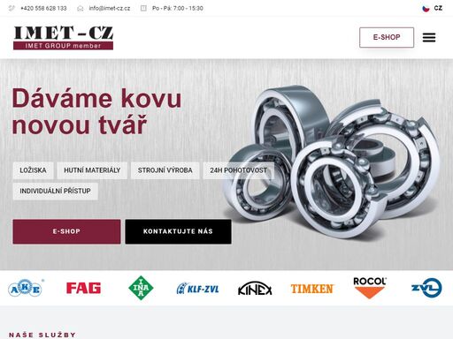společnost imet-cz spol. s r.o. se zabývá distribucí ložisek, prodejem vybraného sortimentu hutního materiálu, tvarových výpalků, obrobků a strojních součástí.
