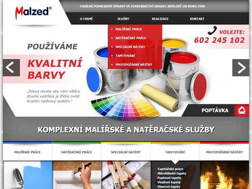 komplexní malířské a natěračské služby s tradicí již od roku 1990 s více jak 5000 realizacemi po celé čr. od malování pokojů po finální povrchové úpravy budov. sídlíme v hradci králové. jsme v cechu malířů lakýrníků. naší specializací jsou antipožární nátěry. chcete namalovat či vytapetovat byt či pokoj, ozvěte se nám.