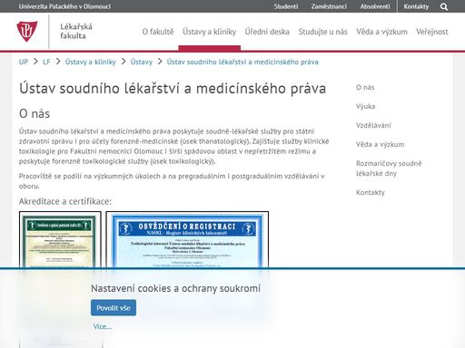 hlavní webové stránky lékařské fakulty univerzity palackého v olomouci