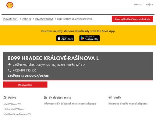 8099 hradec králové-rašínova l je čerpací stanice v oblasti hradec králové. tato stanice zahrnuje prodejna a toalety.
