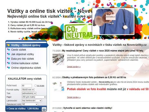 kvalitní, rychlý a nejlevnější ekologický tisk vizitek od 50 ks na co2 neutrální papír. online kalkulace ceny vizitek a online objednávky navštívenek přes webovou aplikaci novevizitky.cz
