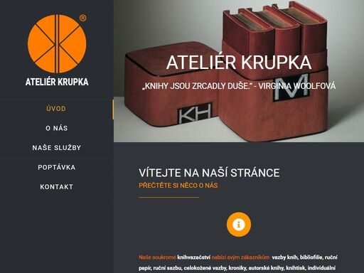 soukromé rodinné knihařství - knihvazačství, vazby knih, bibliofilie, ruční papír, ruční sazba, celokožené vazby, kroniky, autorské knihy, knihtisk, atd.
