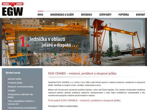 mostové, portálové a sloupové jeřáby nabízíme kompletní realizace mostových, portálových a sloupových jeřábů. egw cranes s.r.o. mostové, portálové a sloupové jeřáby.